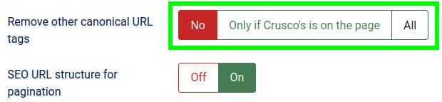 Opzione di rimozione di altri canonical URL tag nelle impostazioni del plugin Crusco Canonical URL per Joomla